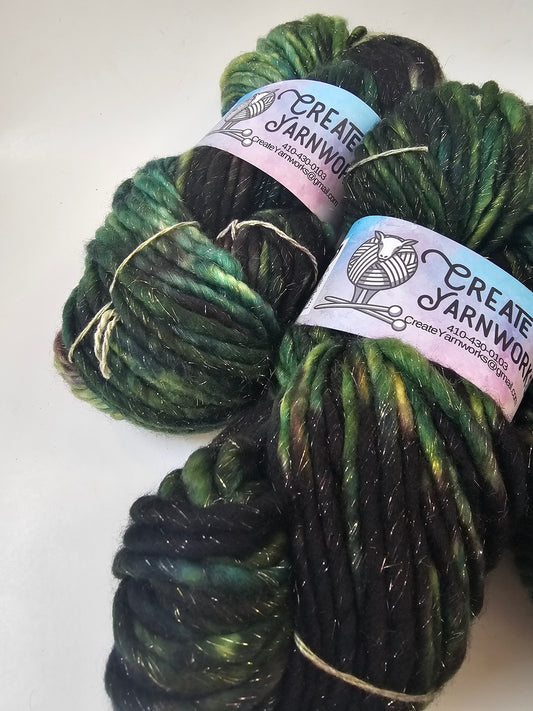 Mossy in Silver Sparkle Superwash Merino Blend  Super Bulky Weight Yarn