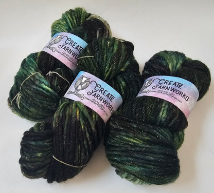 Mossy in Silver Sparkle Superwash Merino Blend  Super Bulky Weight Yarn