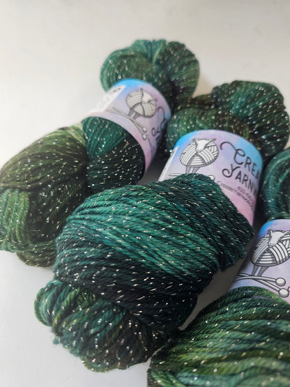 Mossy in Silver Sparkle Superwash Merino Blend  Fingering Weight Yarn