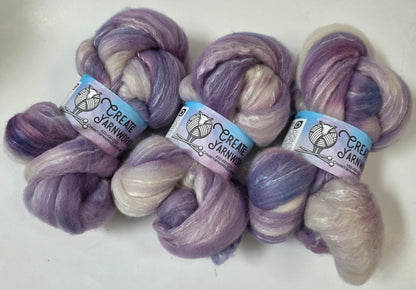 Lavender in Cormo/ Rose Fiber/ Baby Alpaca custom blend Top 4oz braid