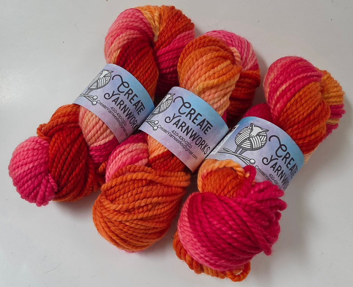 Hibiscus Heat in 100% Superwash Merino Bulky Yarn
