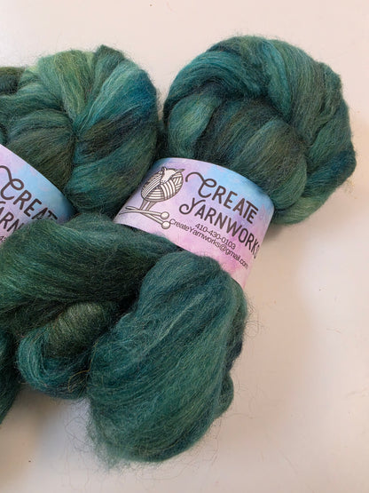 Forest in Baby Alpaca / Tussah Silk custom blend Top 4oz braid