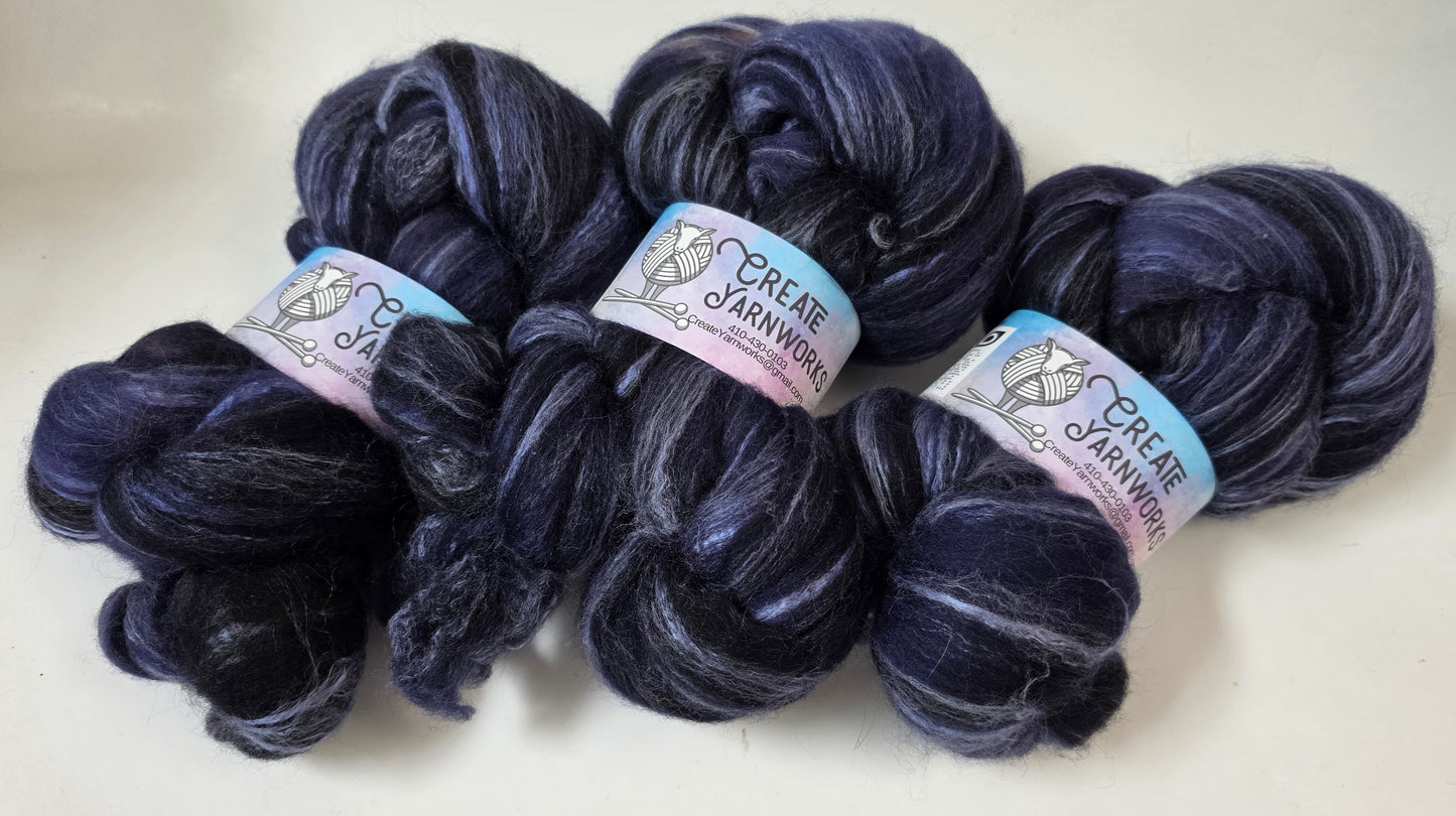 Navy in Cormo/ Rose Fiber/ Baby Alpaca custom blend Top 4oz braid