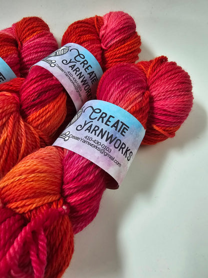 Hibiscus Heat in Superwash Bluefaced Leicester (BFL) Worsted Weight Yarn