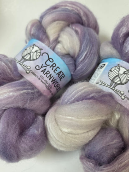 Lavender in Cormo/ Rose Fiber/ Baby Alpaca custom blend Top 4oz braid