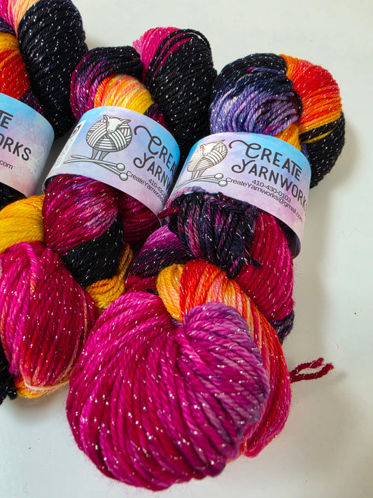 Mountain Sunset in Silver Sparkle Superwash Merino Blend  Fingering Weight Yarn