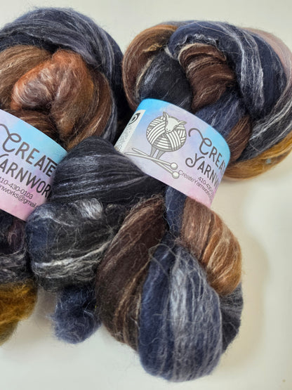 I Wanna Be a Cowboy in Cormo/ Rose Fiber/ Baby Alpaca custom blend Top 4oz braid