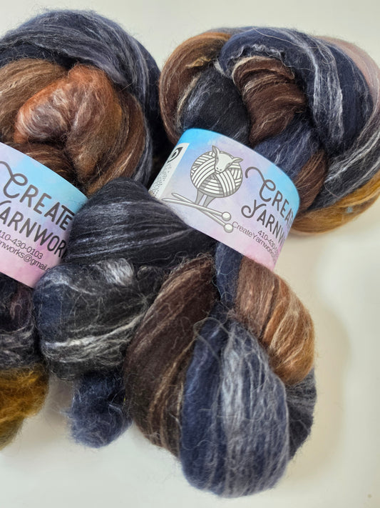I Wanna Be a Cowboy in Cormo/ Rose Fiber/ Baby Alpaca custom blend Top 4oz braid