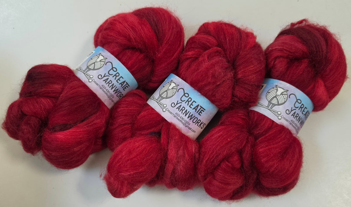 Ragin' Red in Baby Alpaca / Tussah Silk custom blend Top 4oz braid