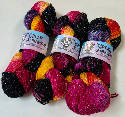 Mountain Sunset in Silver Sparkle Superwash Merino Blend  Fingering Weight Yarn