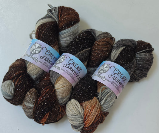Fox in the Shadows in Silver Sparkle Superwash Merino Blend  Fingering Weight Yarn