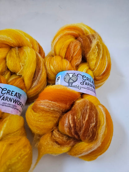 Goldilocks in Targhee, Bamboo and Silk Top Roving Custom Blend 4oz braid