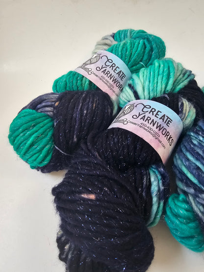 Mermaid's Tide in Silver Sparkle Superwash Merino Blend  Super Bulky Weight Yarn