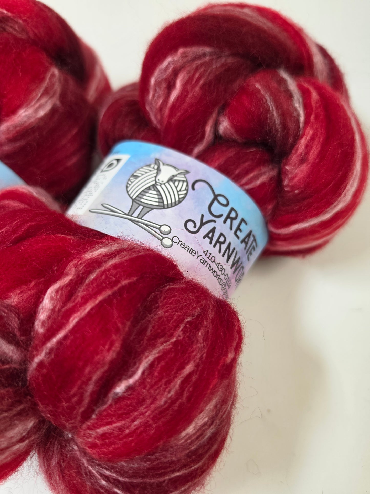 Ragin' Red in Cormo/ Rose Fiber/ Baby Alpaca custom blend Top 4oz braid