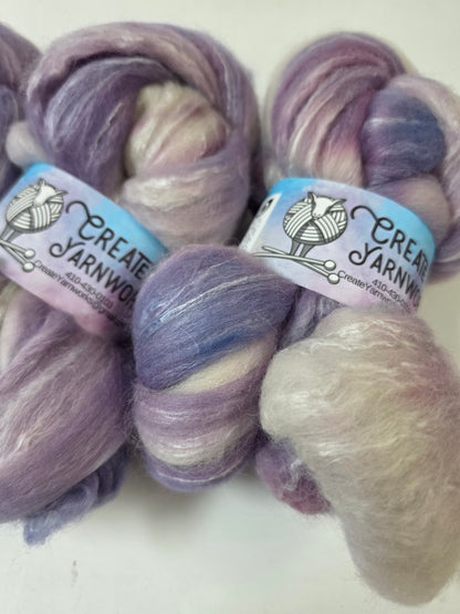 Lavender in Cormo/ Rose Fiber/ Baby Alpaca custom blend Top 4oz braid