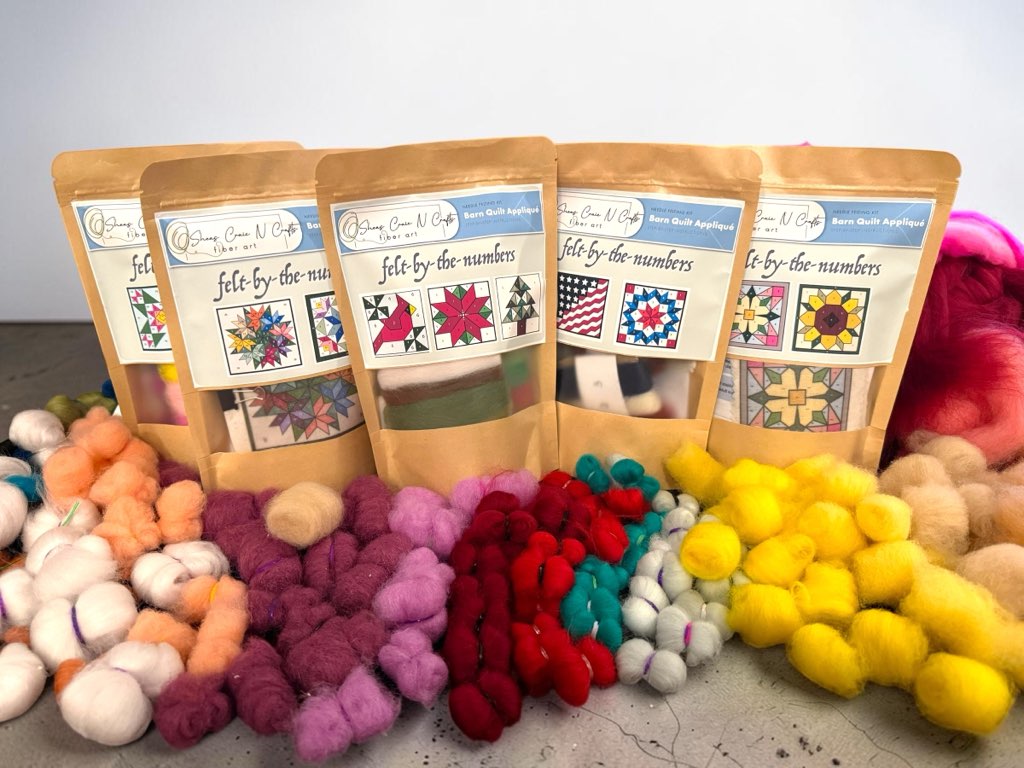 Set of 2 Colorful Barn Quilt Patch Needle Felting Kit