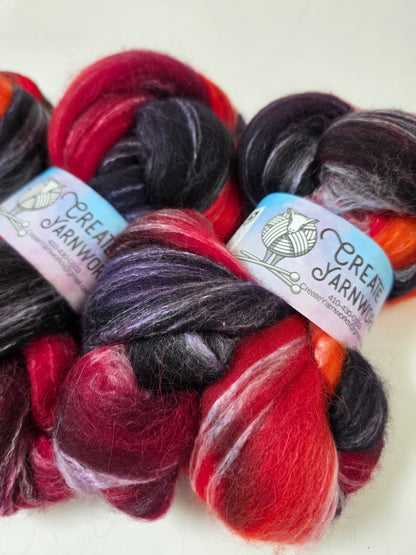 OOAK Navy/Red in Cormo/ Rose Fiber/ Baby Alpaca custom blend Top 4oz braid
