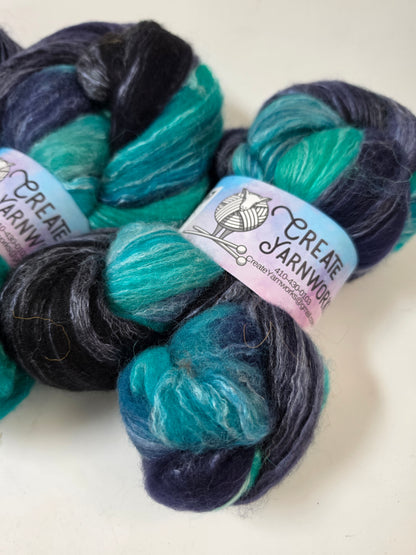 Mermaid's Tide in Cormo/ Rose Fiber/ Baby Alpaca custom blend Top 4oz braid