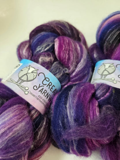 Purples in Cormo/ Rose Fiber/ Baby Alpaca custom blend Top 4oz braid